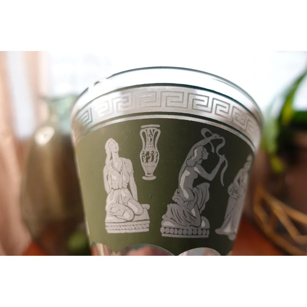 Vintage Grecian‎ theme green and white Fluted glass bowl